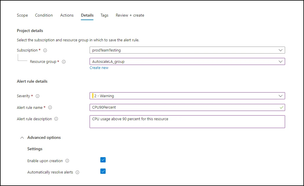 Azure Alert Rule Description Field